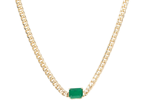 1.7ct Zambian Emerald Bracelet on Miami Cuban Chain 14K Gold R4472