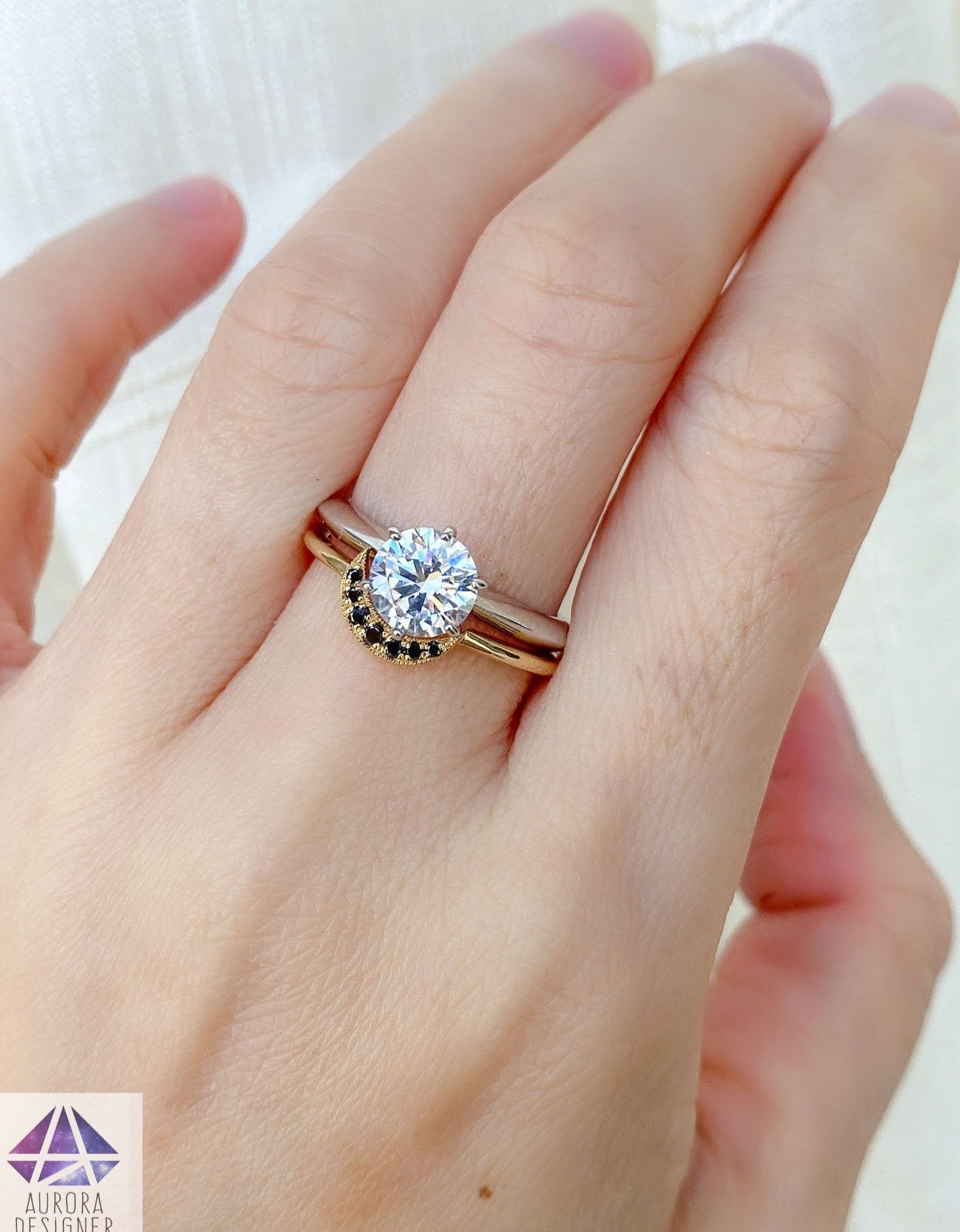 black diamond moon crescent wedding band 14k gold stacking ring stackable rings enhancer ad1880 aurora designer