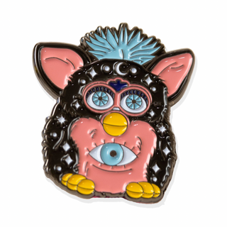 Wooden Furby Sherbet Pin - Wooden pin badge, Furb badge, cute pin, 90s pin