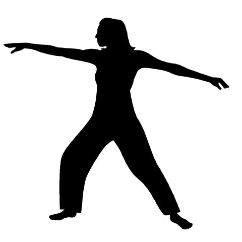 Outline of woman practicing flexibility exercises.