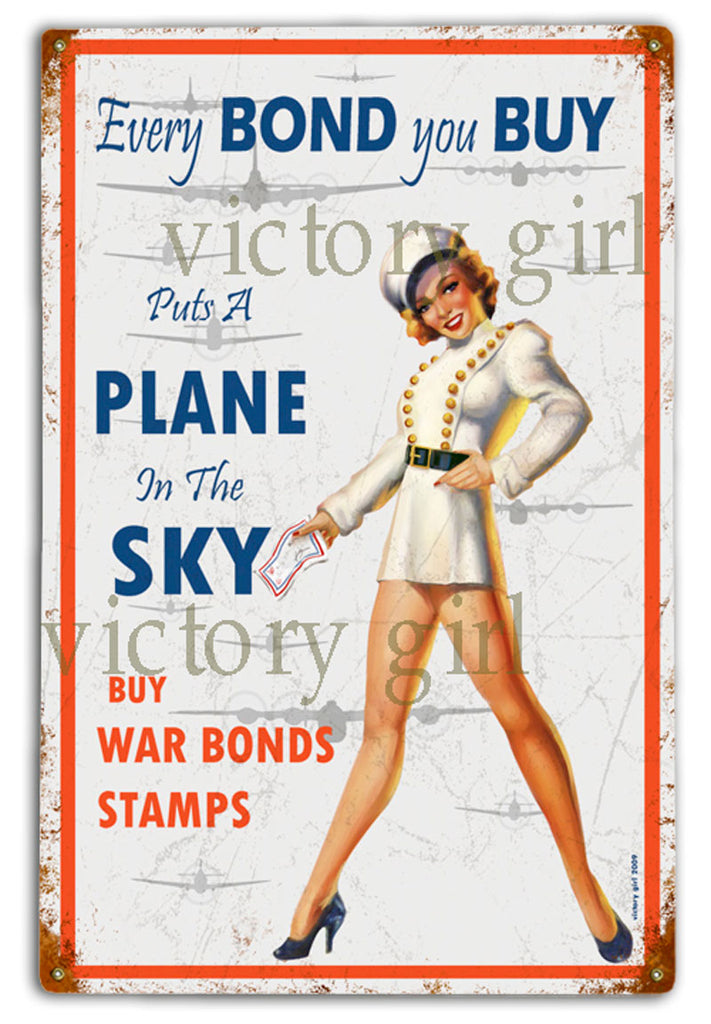 a-plane-in-the-sky-war-bonds-vintage-tin-12-x-18-distressed