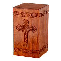 Cremation Urn with Engraved Cross - Solid Rosewood