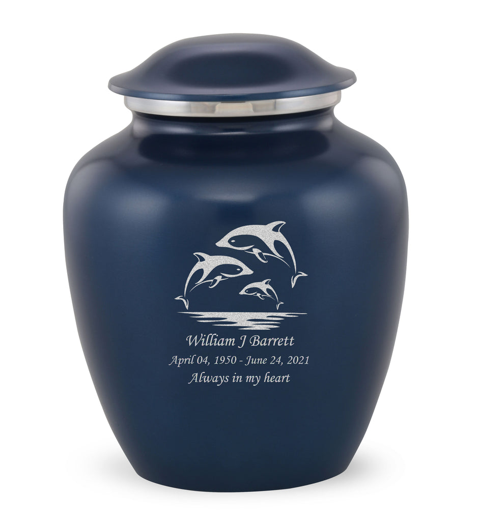 Grace Dolphin Custom Engraved Adult Cremation Urn For Ashes In Blue Divinity Urns 