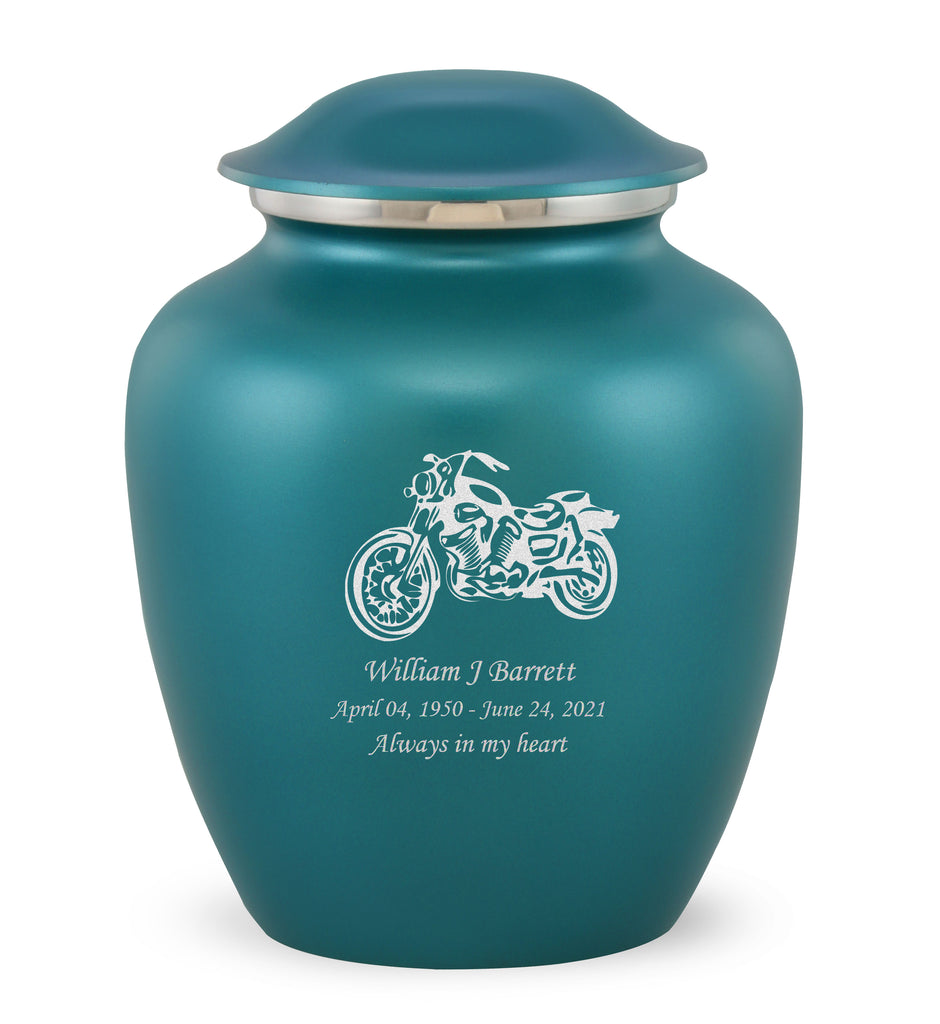 Grace Motorcycle Custom Engraved Adult Cremation Urn for Ashes in Teal