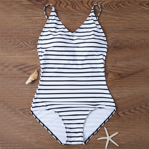 Modest White Stripes Backless One Piece Swimsuit – worthtryitusa