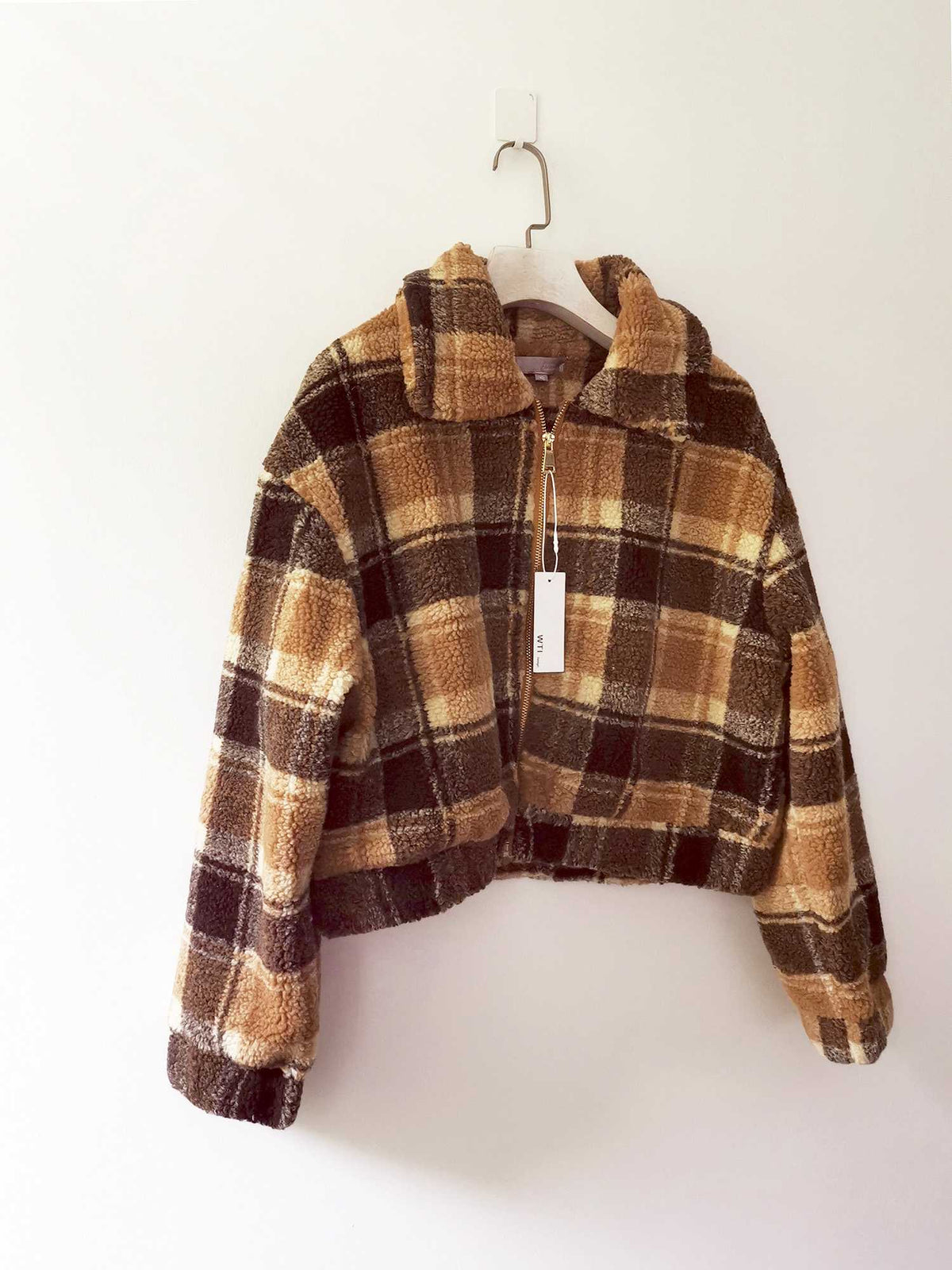 Checked Fuzzy Teddy Short Jacket Coat – W.T.I. Design