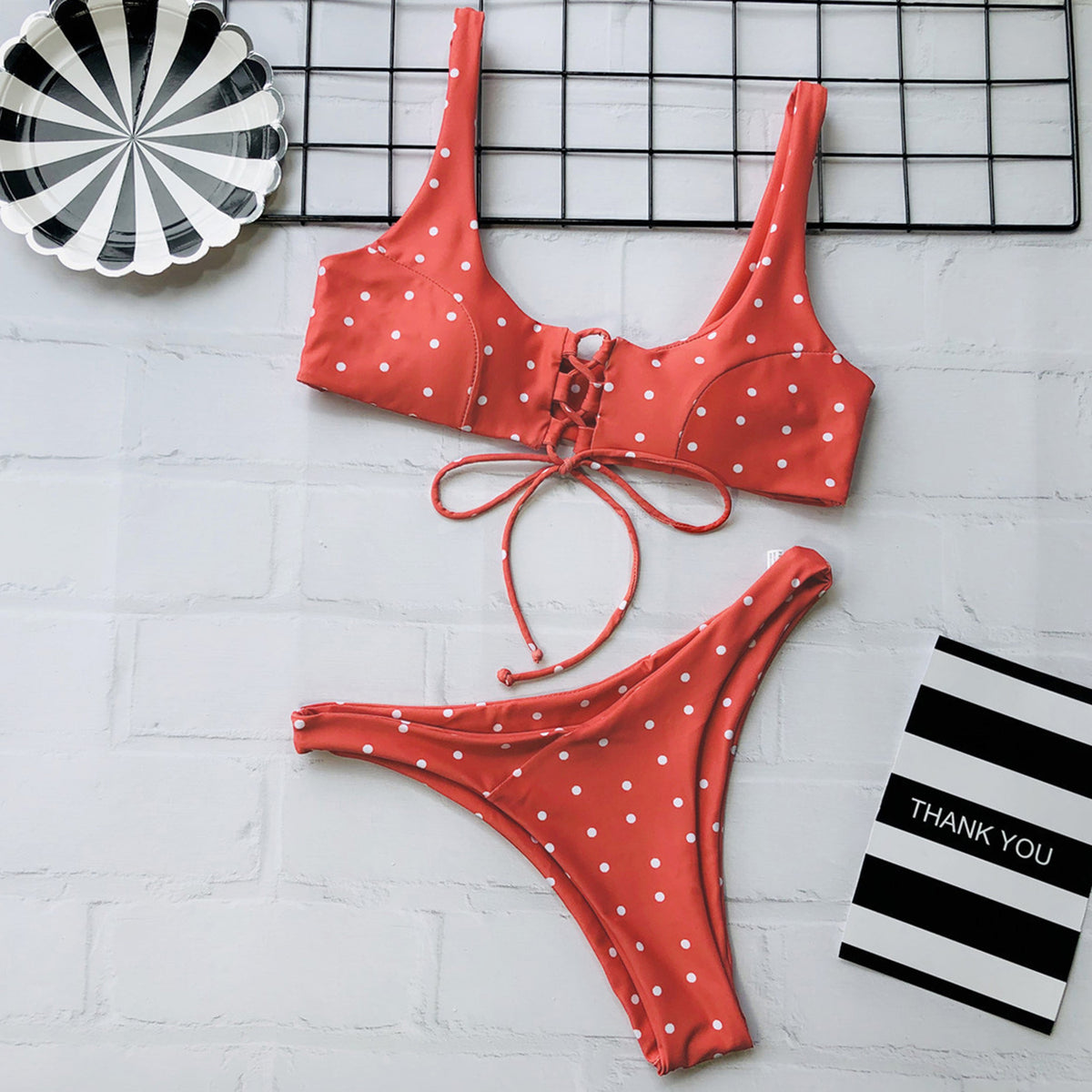 Cute Spot Lace Up Crop Top Bikini Set – W.T.I. Design