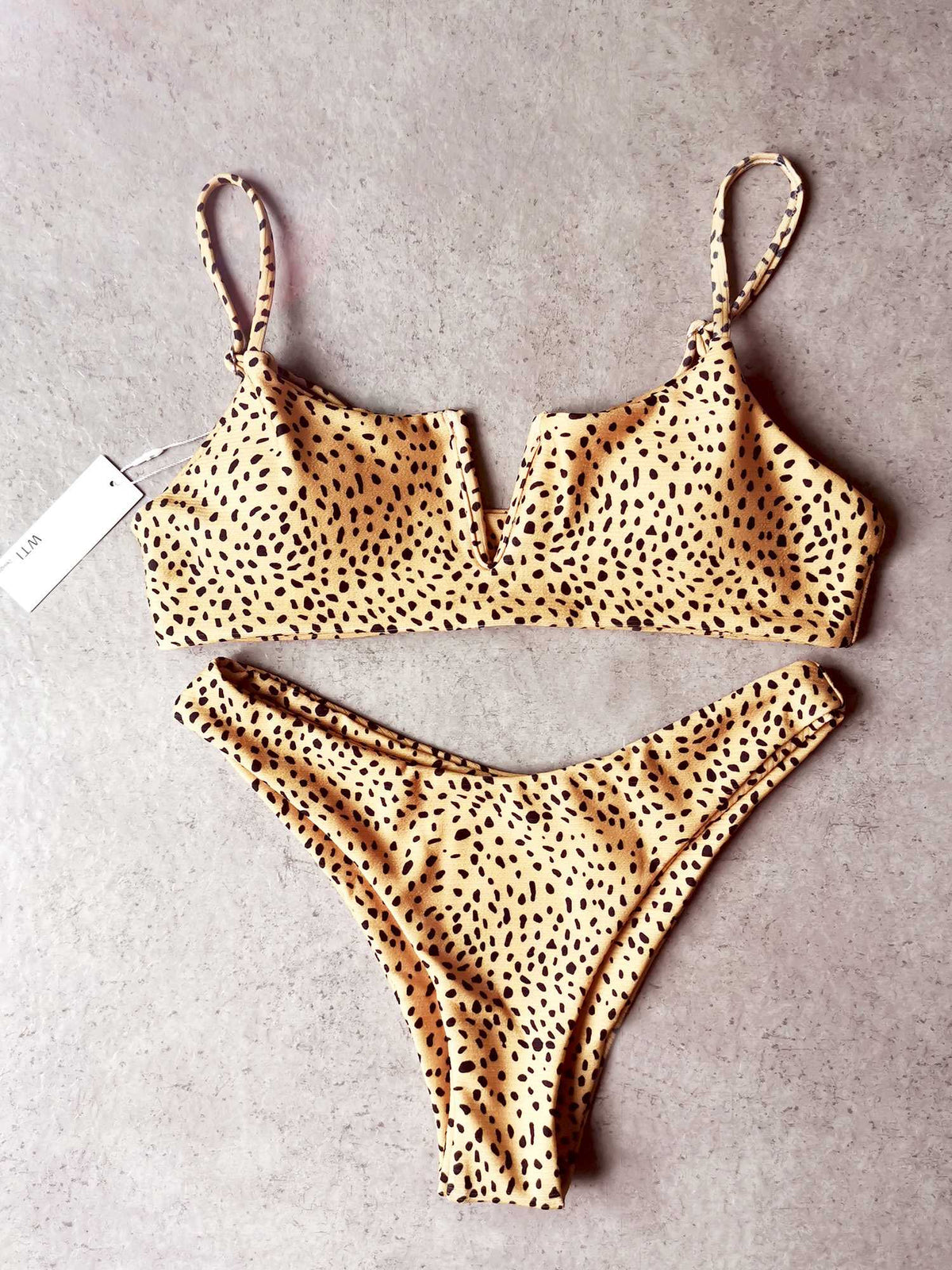 Ribbed Leopard Print V Neck Crop Top Bikini Set – W.T.I. Design