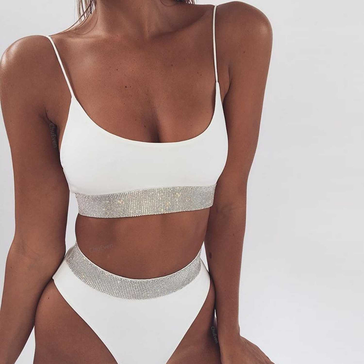 high waisted swimsuit with crop top