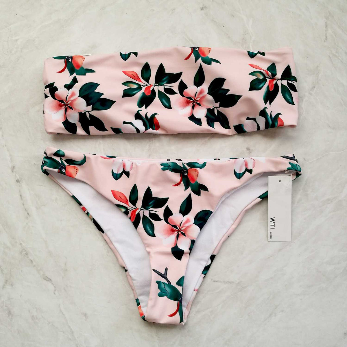 Floral Print High Cut Bandeaux Bikini Set – W.T.I. Design