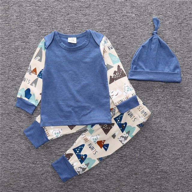 Baby boys casual  clothes 3 pcs (Hat + T-shirt, pants)