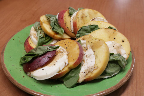 Delicious and freshly sliced peach caprese salad