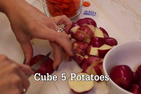Cube five Red Potatoes using
RADA Cutlery's Super Parer!