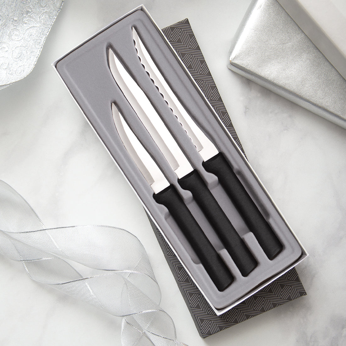 Rada Cutlery Knife Set 3 Paring knives +1 peeler S05 USA made L/R hand use  NEW