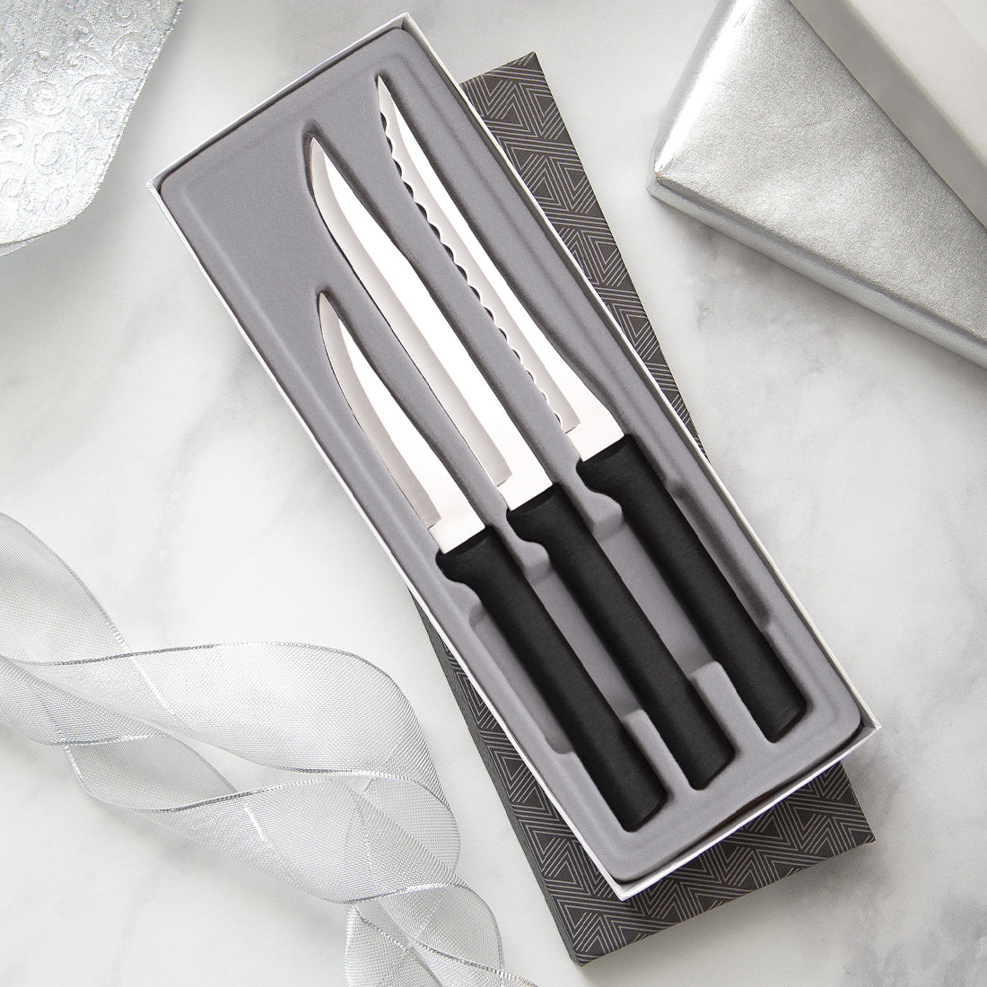 Rada Cutlery 4-Piece Utility Steak Knife Set – Stainless Steel Steak Knives  With Aluminum Handles