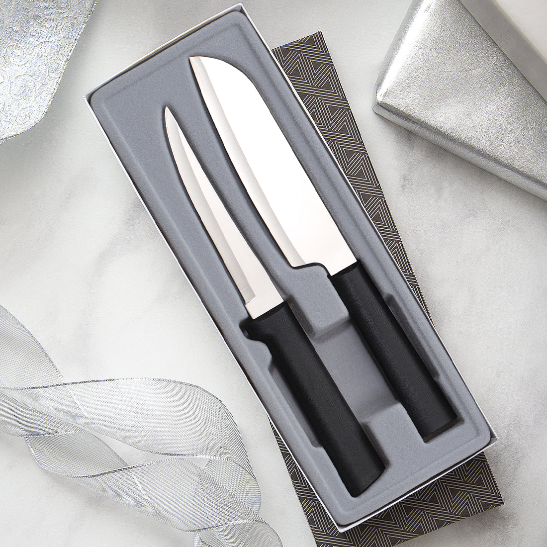 Rada Cutlery Sensational Serrations 3-Piece Kitchen Knife Set Blades Steel Resin, Black Handle