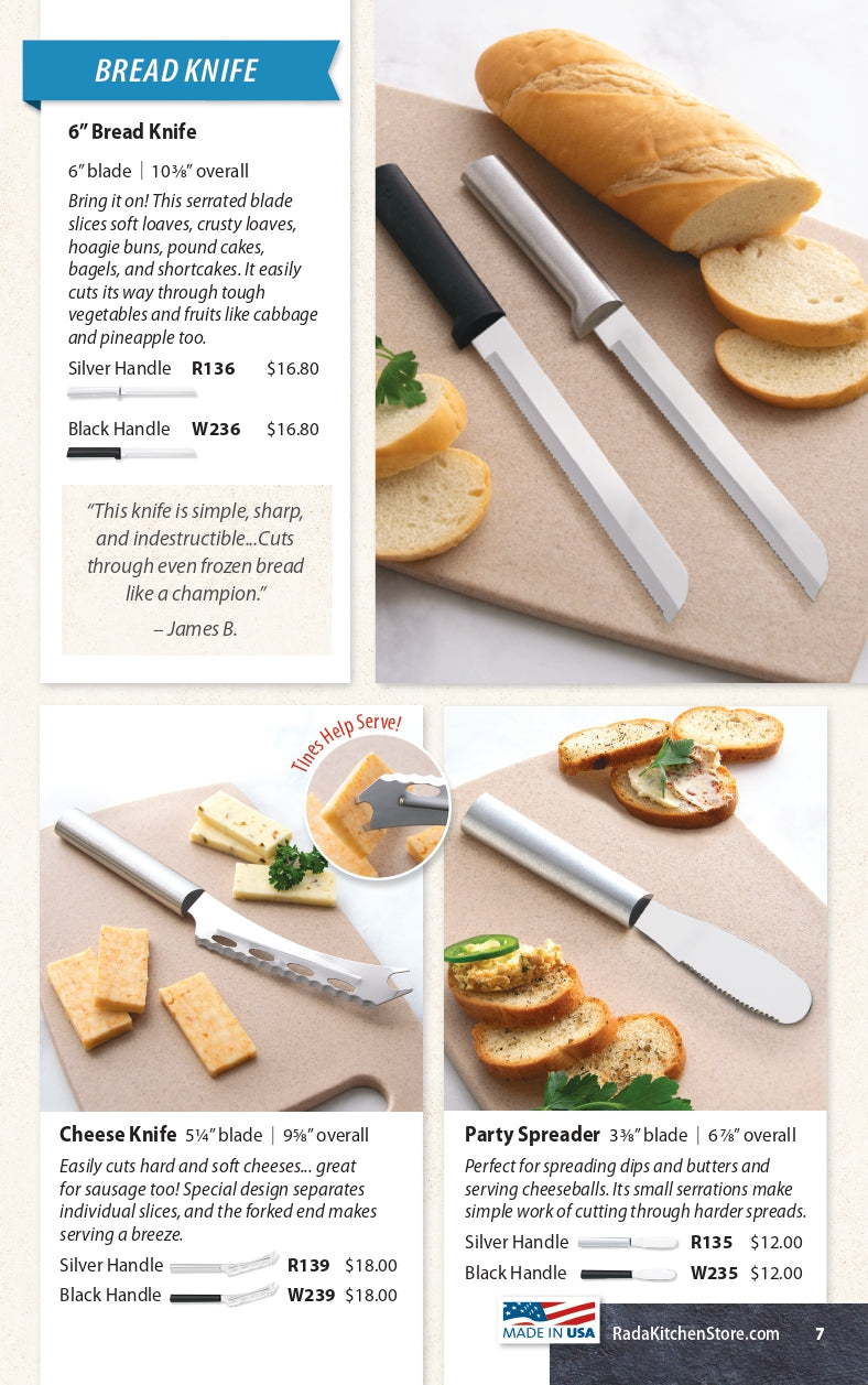 WIDE BLADE SANDWICH SPREADER BUTTER CHEESE KNIFE Rada Cutlery 7 Long