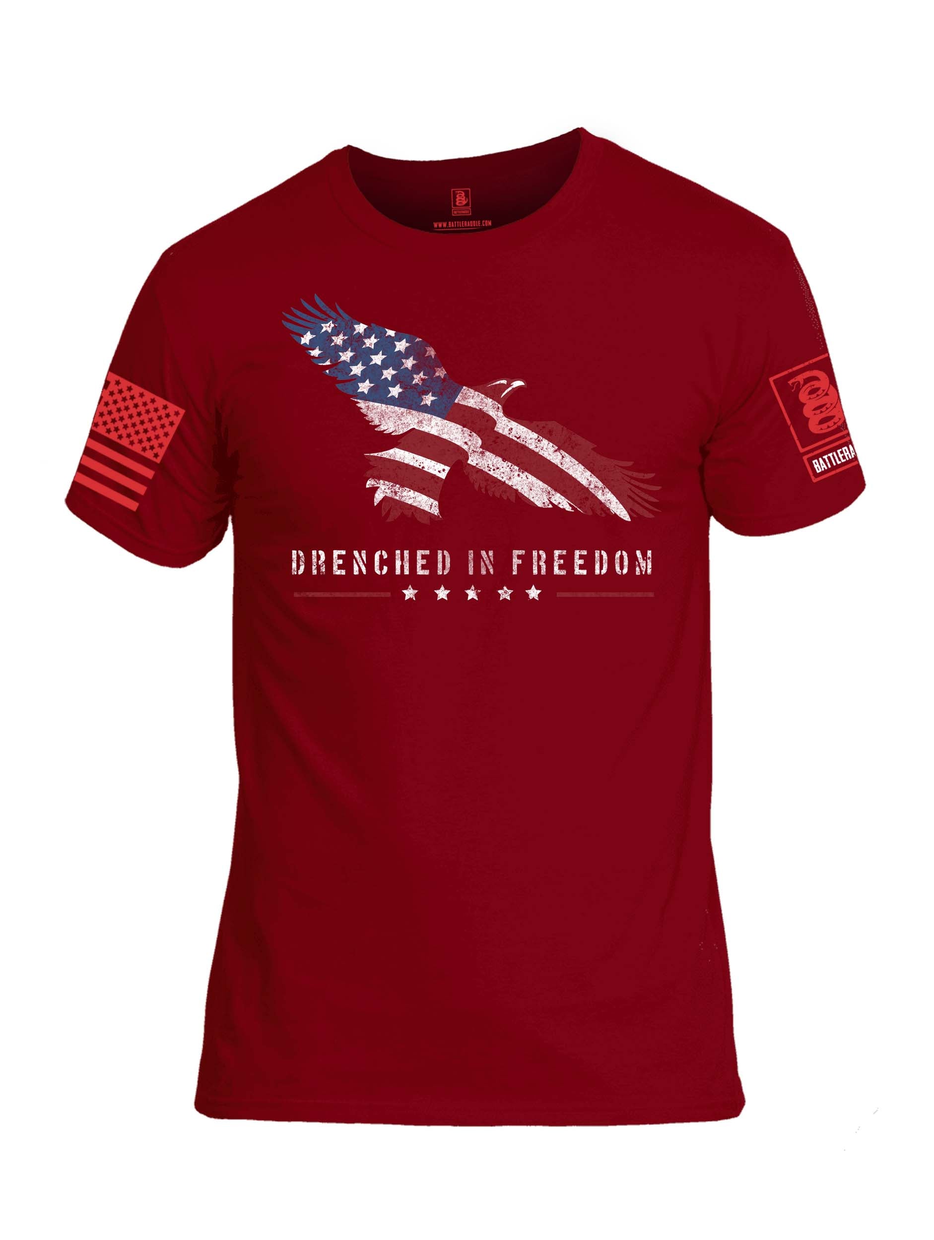 Battleraddle Drenched In Freedom Red Sleeve Print Mens Cotton Crew Nec ...