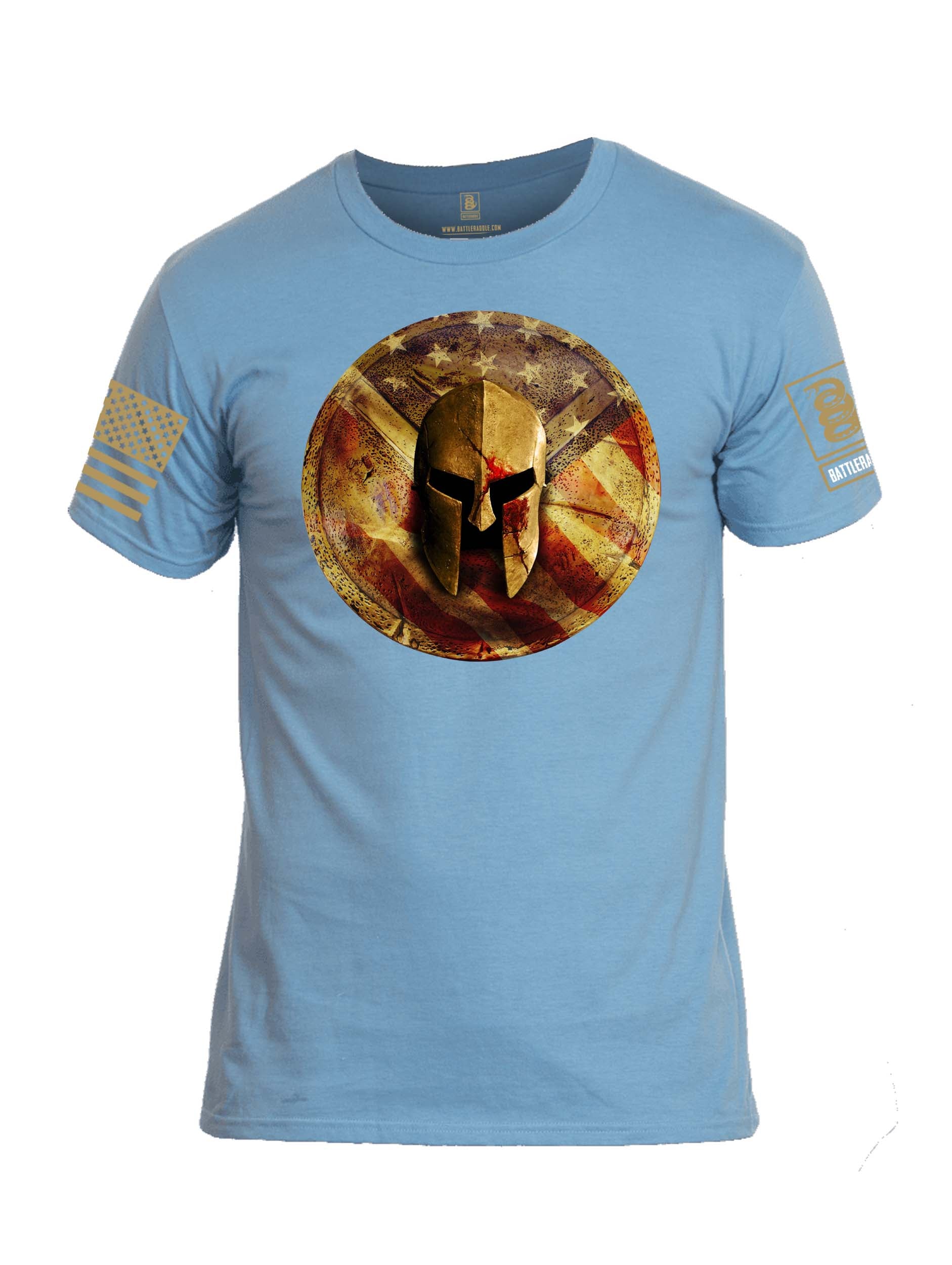 Battleraddle Spartan Helm And Shield Yellow Sleeve Print Mens Cotton ...