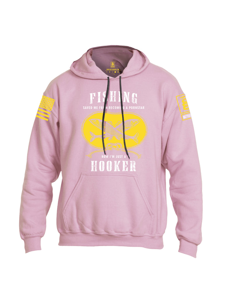 Battleraddle Fishing Saved me from Becoming a Pornstar Yellow Sleeve Print Mens Blended Hoodie With Pockets