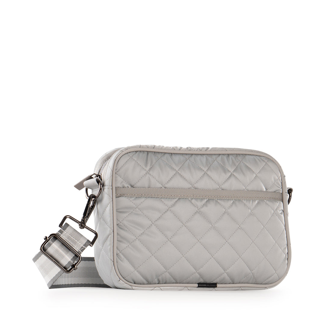 Haute Shore  Greige Grey Beige Quilted Puffer Crossbody Messenger Bag