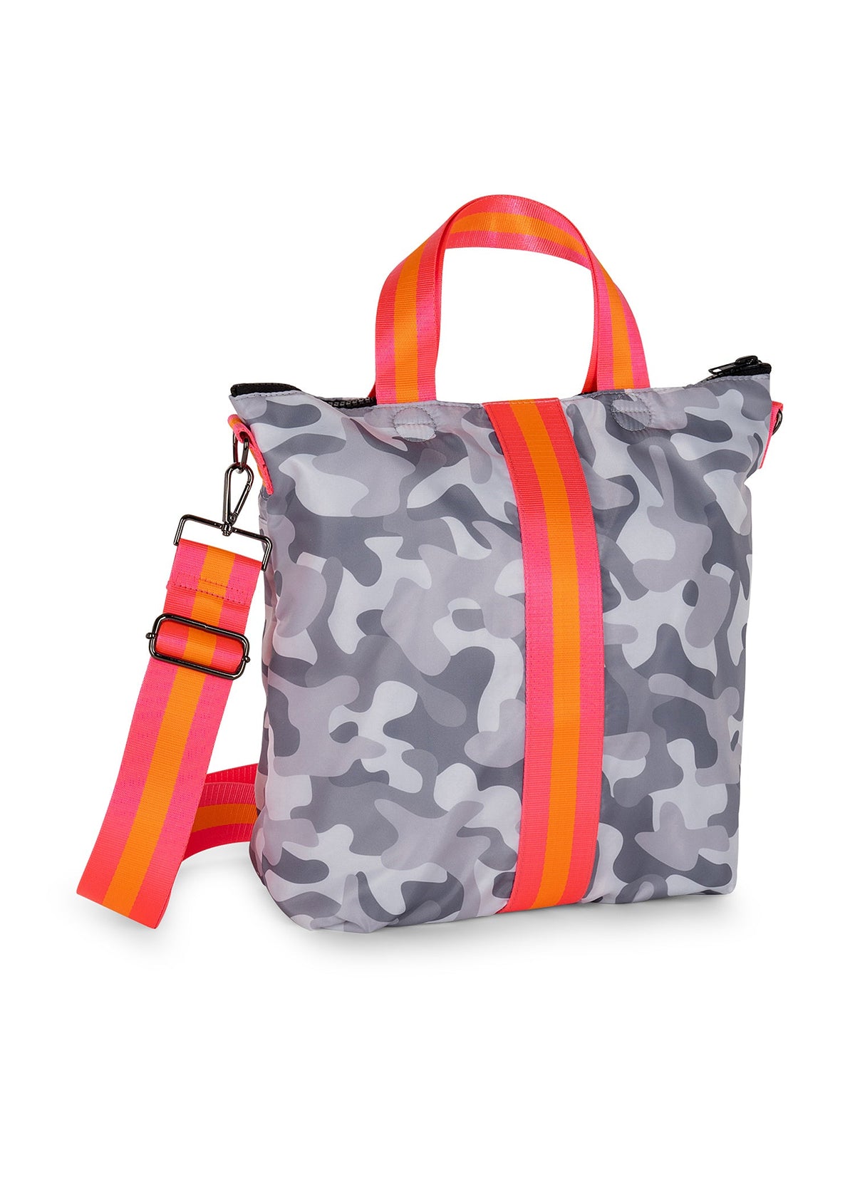 Haute Shore  Camo Neoprene Bucket Bag w/Pink Orange Stripe - Zoe Showoff