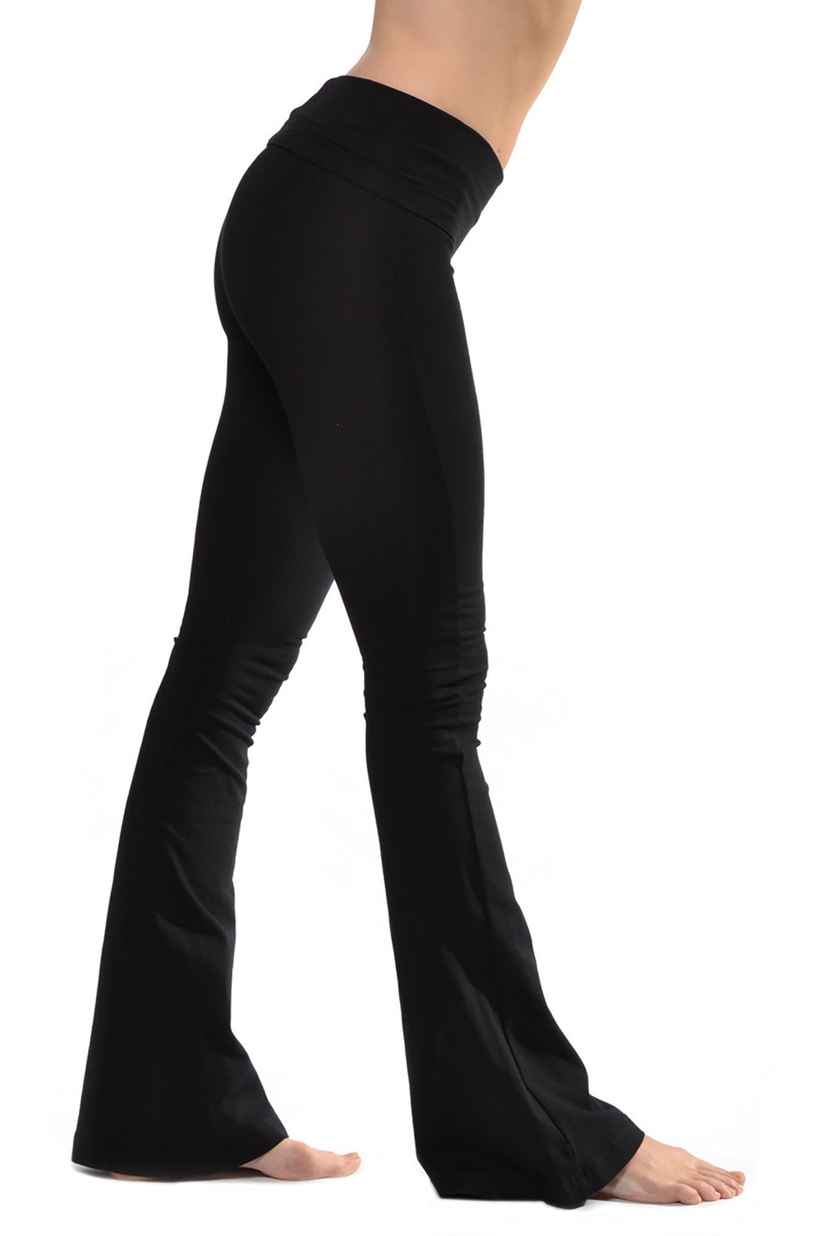 Hard Tail Foldover Bootcut Yoga Pants with Hard Tail Logo - Black