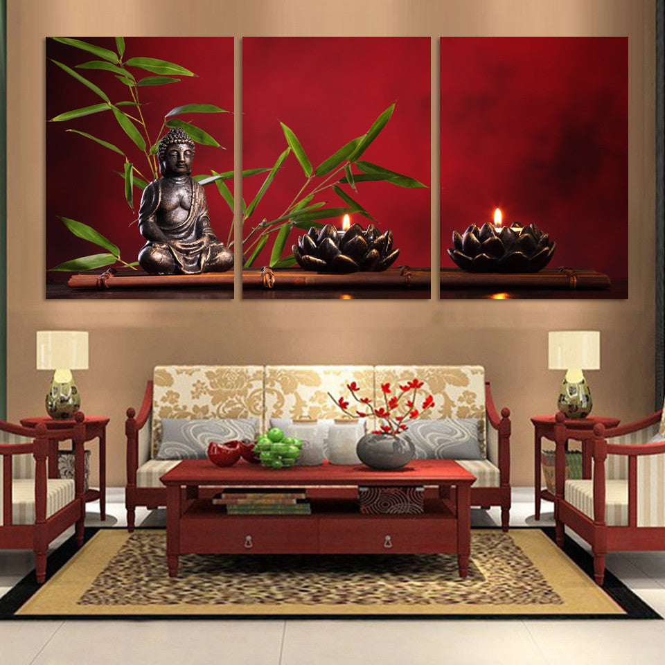 3 Pieces Large Buddha Canvas Print Painting Home Decor Wall Art Picture Living Room Modular