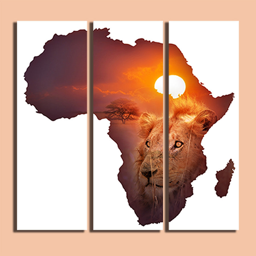 3 Panel The African Lion Wall Art Picture Painting Canvas ...