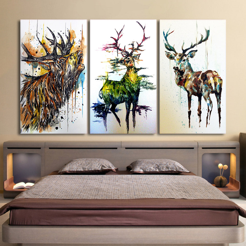 Printed 3 Piece Elk Graffiti Deer Canvas Paintings Living Room Wall