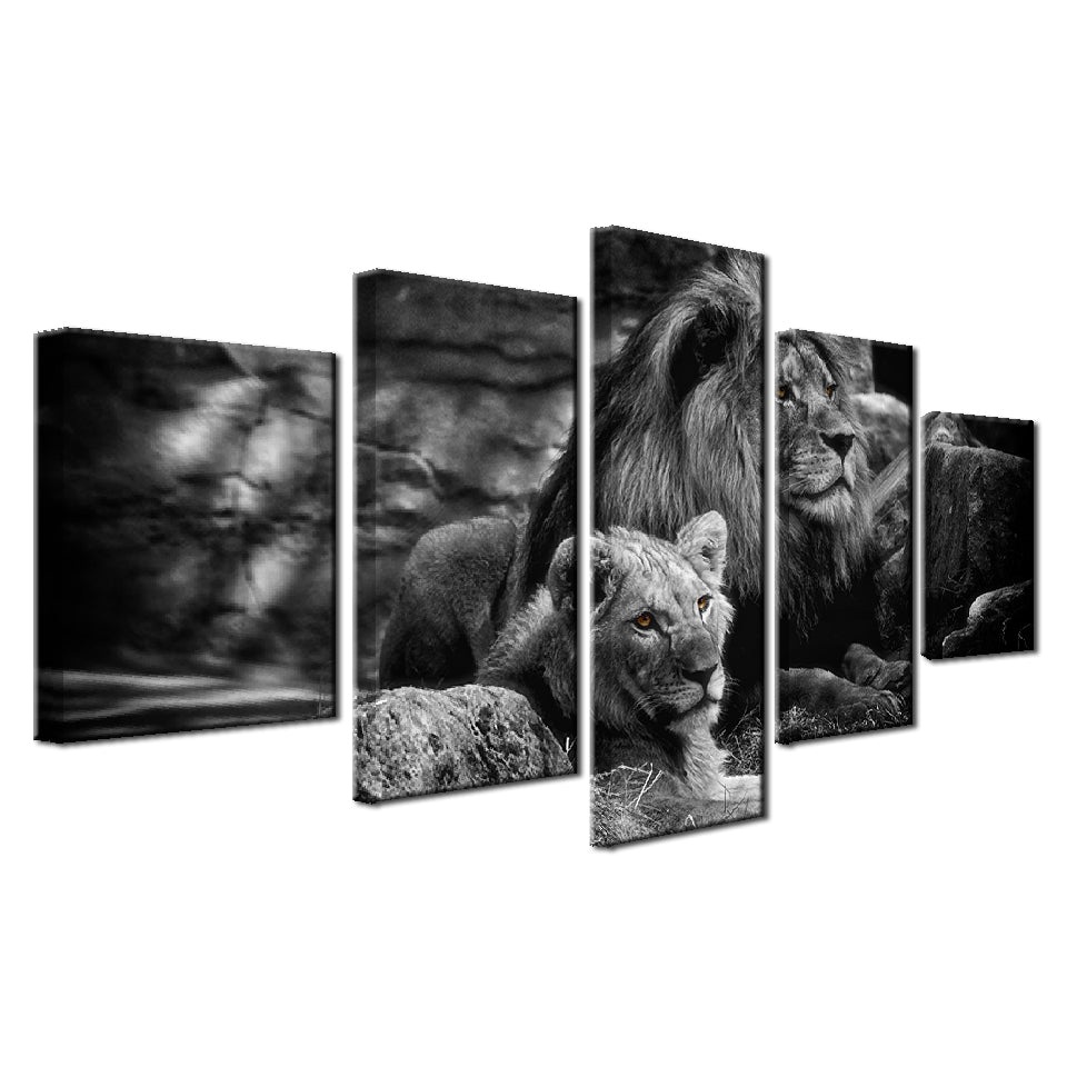 Modular Canvas Wall Art Printed Poster 5 Pieces Black White Animal