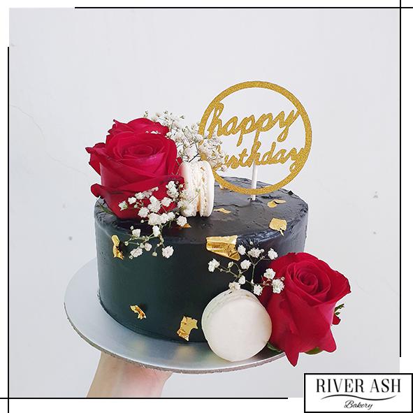 Black Gold Red Rose Cake - Hotel Wedding Cakes Singapore - River Ash Bakery