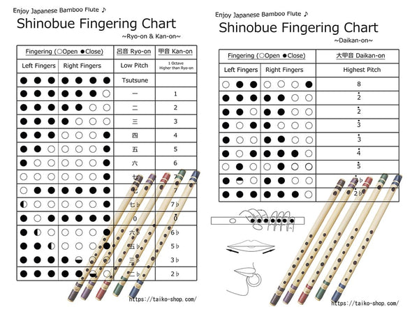 Tabla de digitación de flauta de bambú japonesa Shinobue