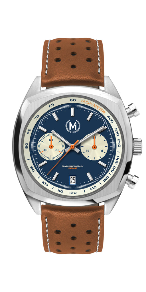 Driver Chronograph Mkii Meca-Quartz, Blue Reverse Panda Tan Strap –  Marchand Watch Company