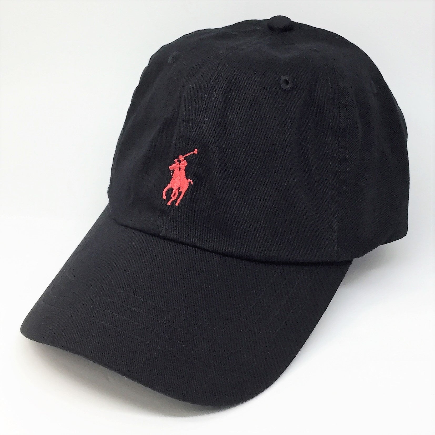 black red polo hat