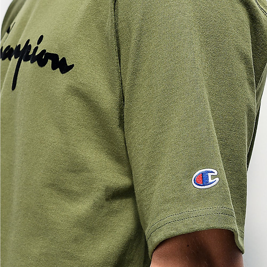 champion shirt olive green