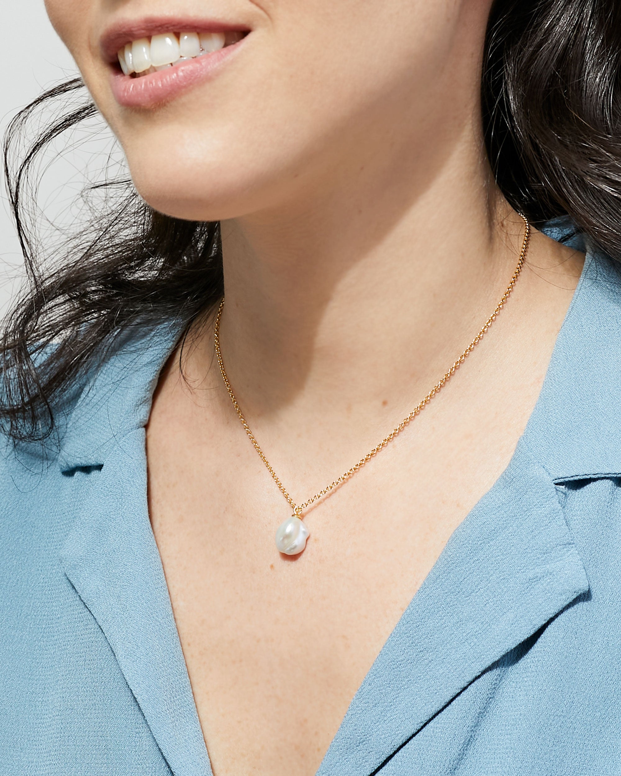 9-10 Keshi Pearl Pendant and Plated Sterling