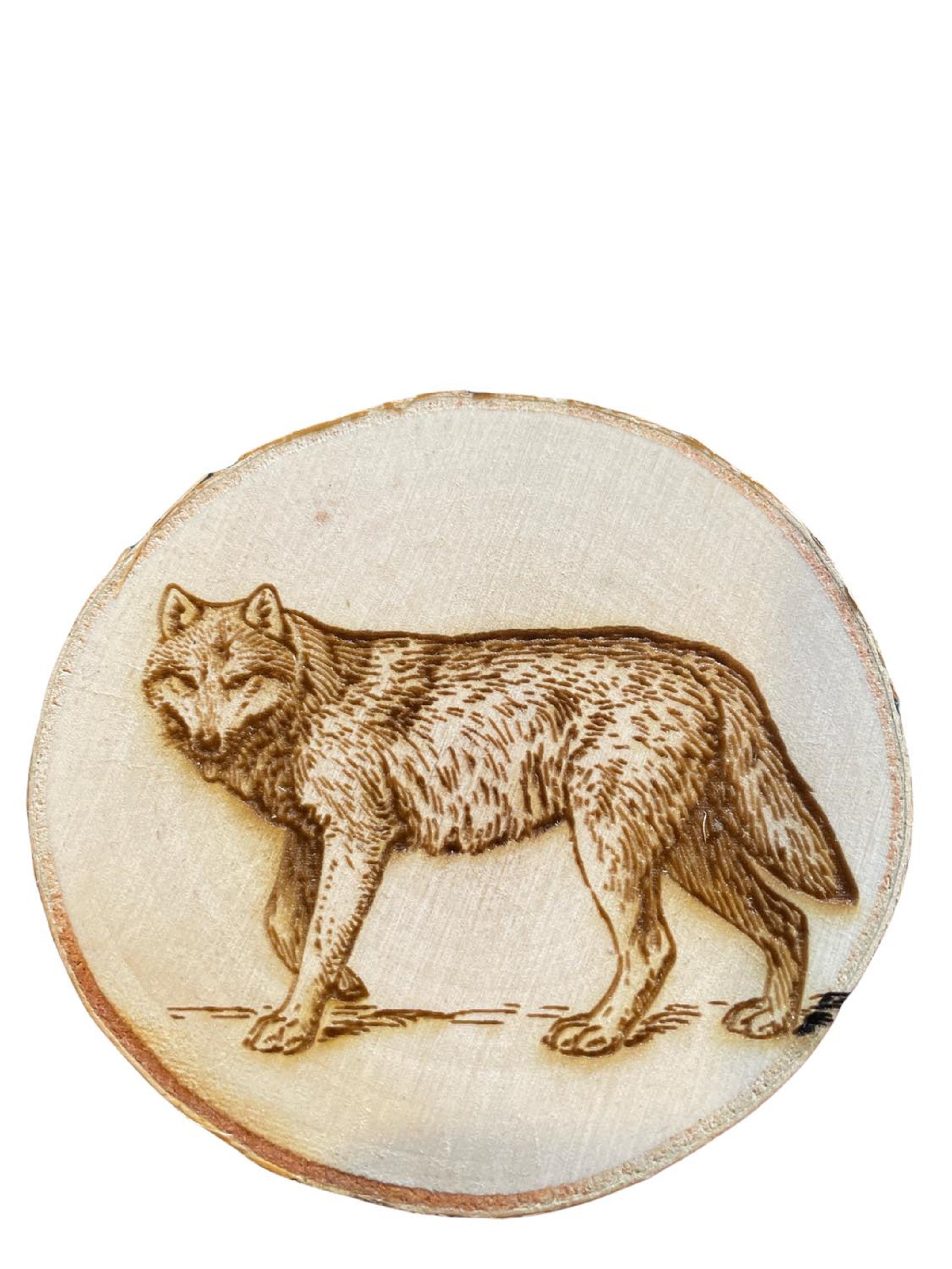 Engraved Birch Log Slice Coasters North American Wildlife 3 1/2
