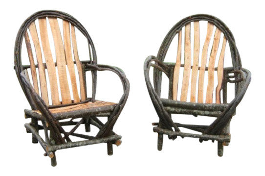 Rustic Twig Arm Chairs Adirondack Set of Two Rustic Decor