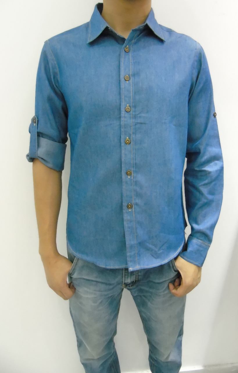 camisa longa jeans masculina