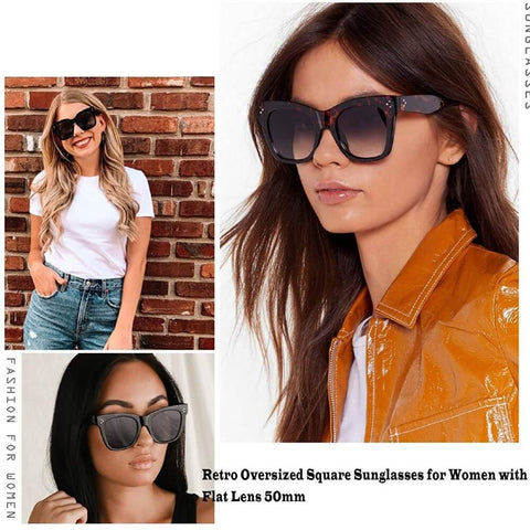 Vintage Women Oversized Sunglasses Designer Luxury Square Sun Glasses UV400 Protection Flat Lens