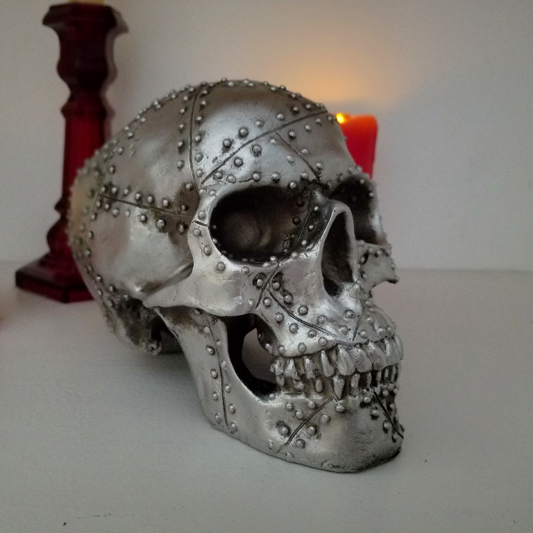 silver rivet skull metal skull home decor alternative heavy metal skull decor