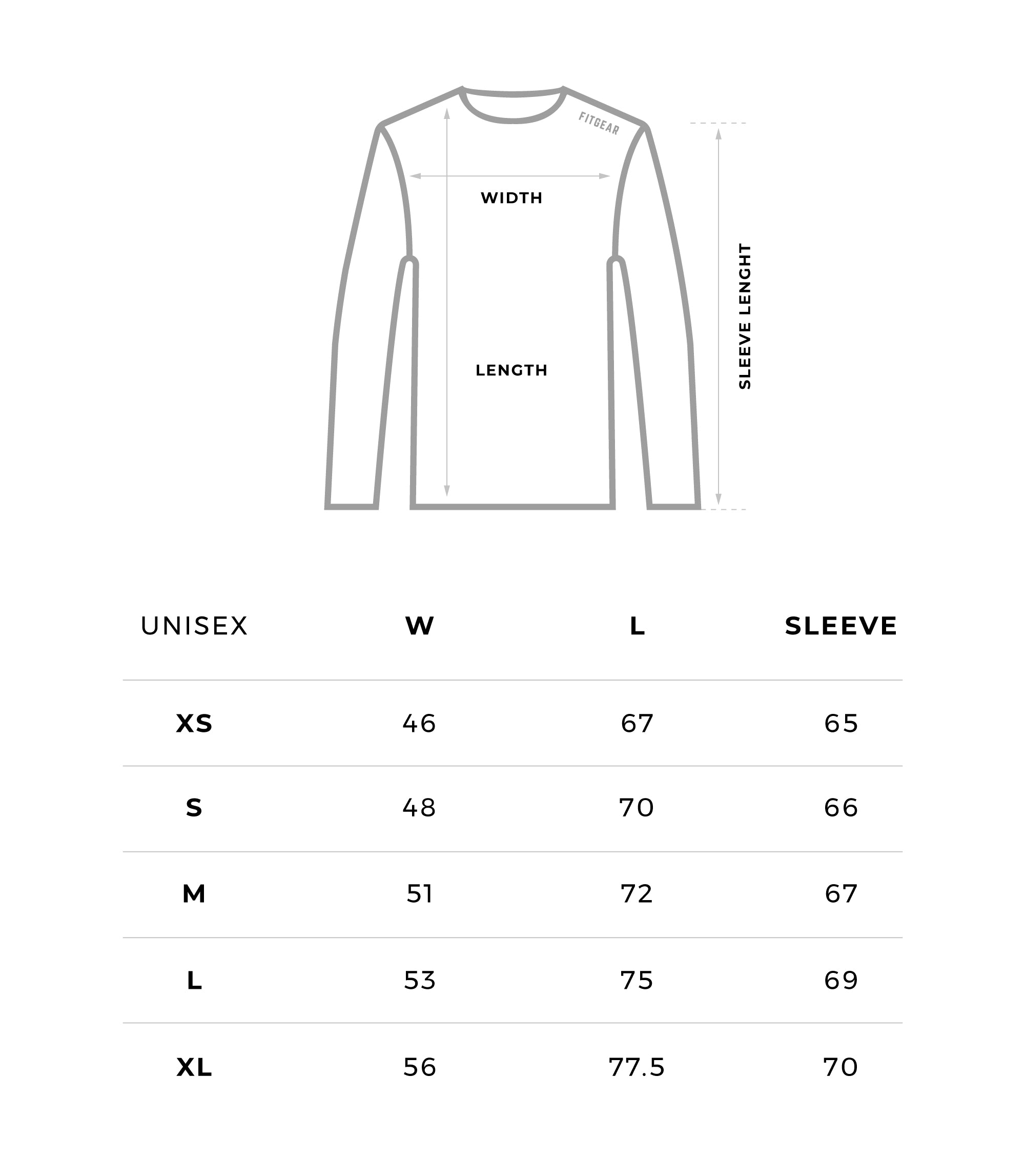 Unisex Size Guide – FITGEAR