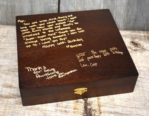 handwriting engraved on box