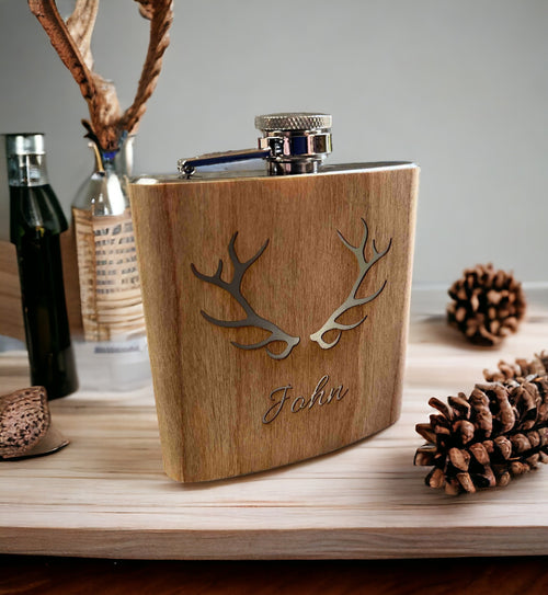 Wooden Engraved Flask With Antlers 5565-.jpg__PID:9a5b0a80-cb45-49f2-90b0-dafd719191cf