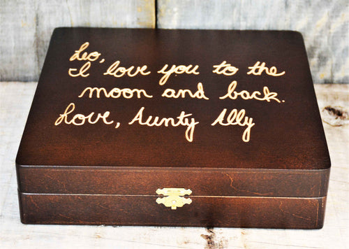 custom handwriting engraved on wooden box