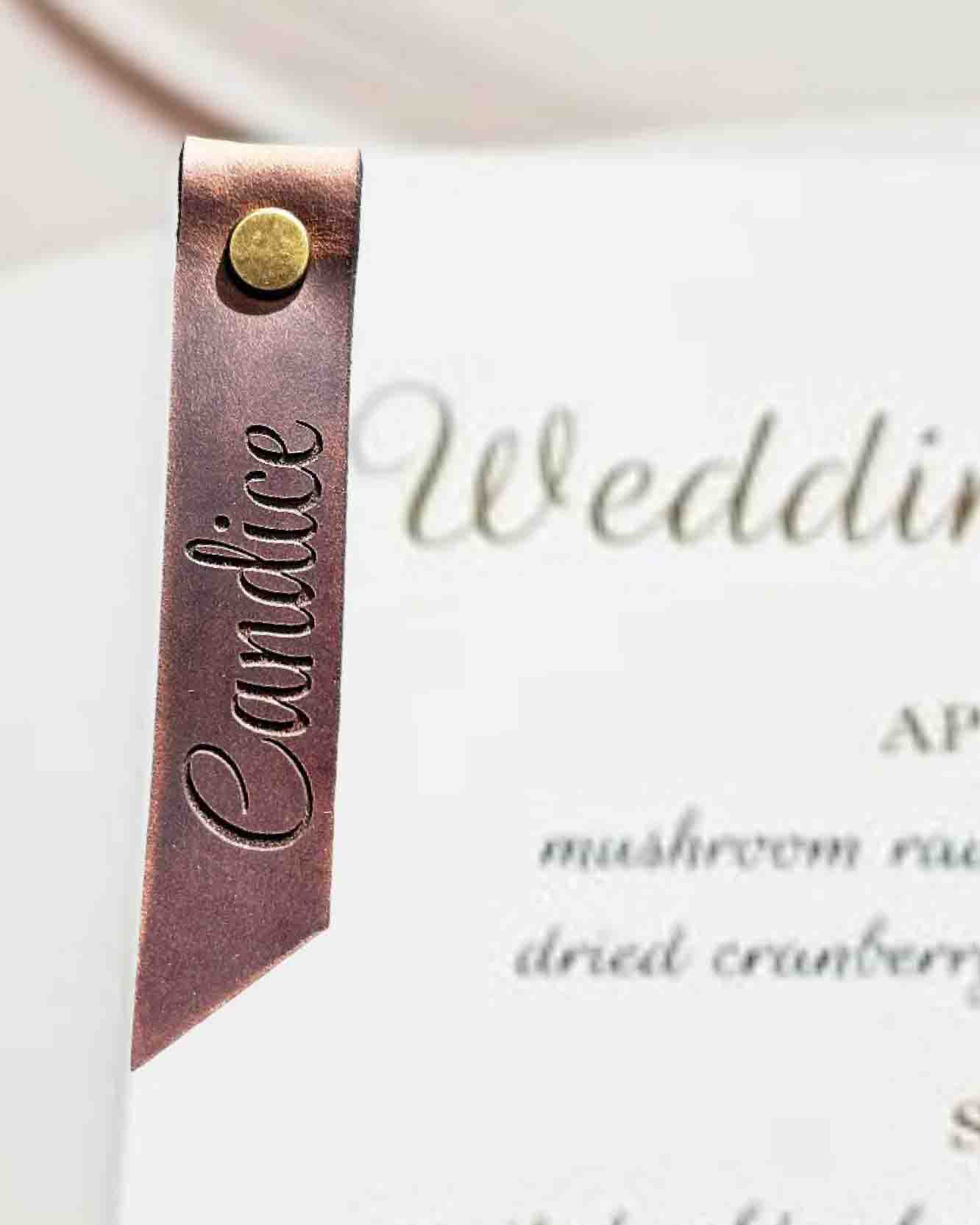 custom leather menu tag