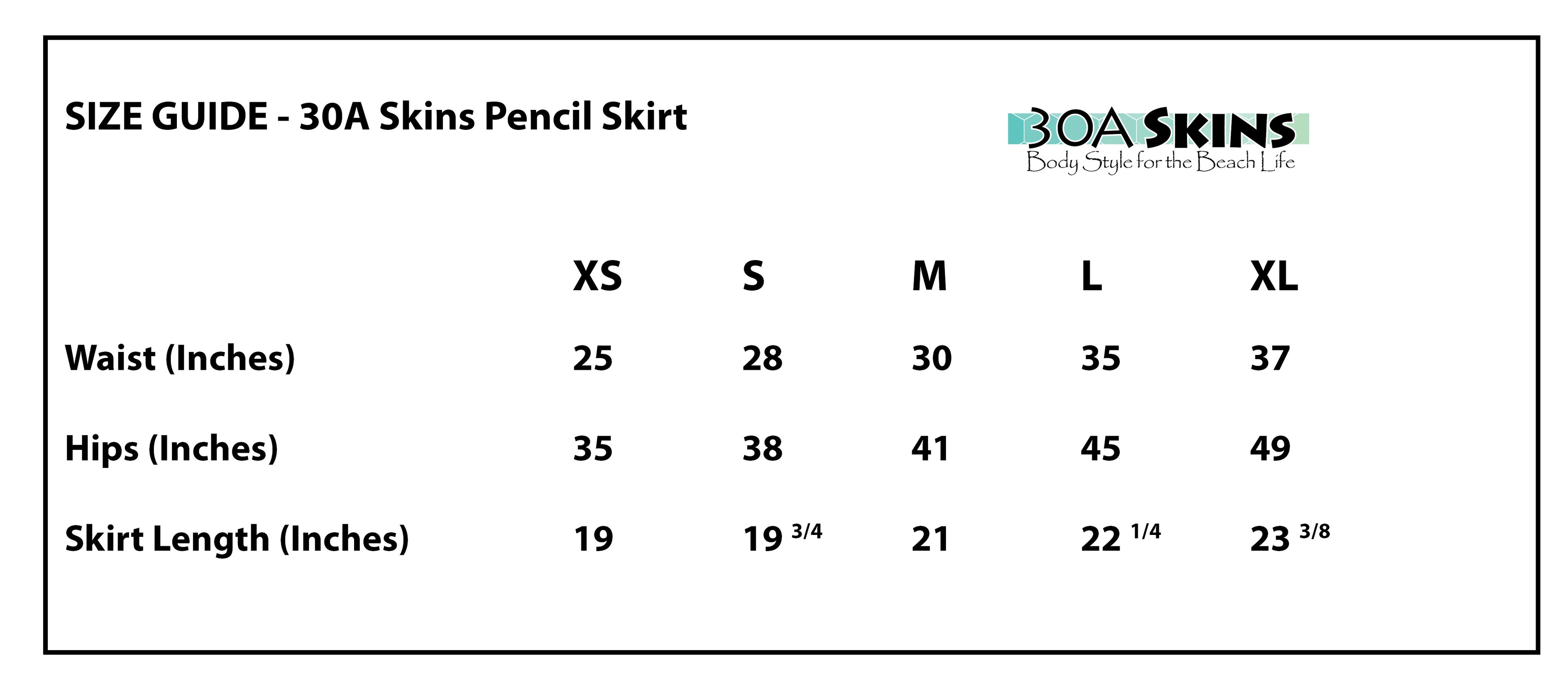 30a skins pencil skirt sizing guide