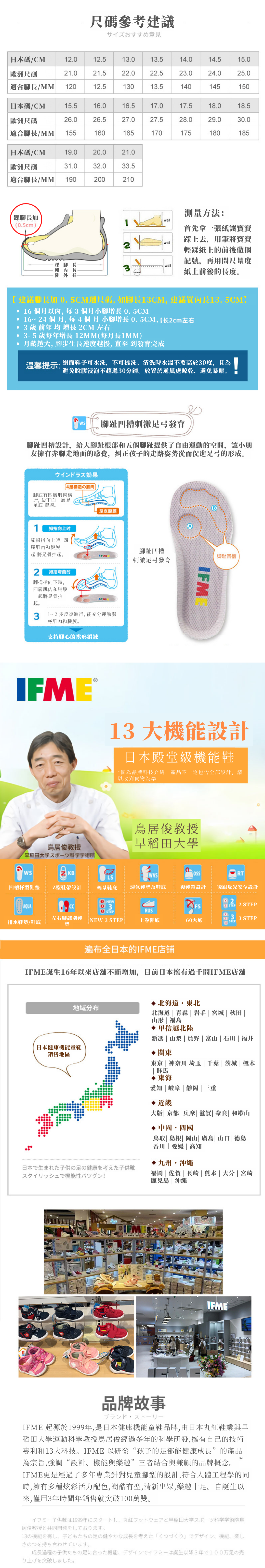 IFME 嬰幼兒小童機能鞋學步鞋及穩步鞋尺碼表