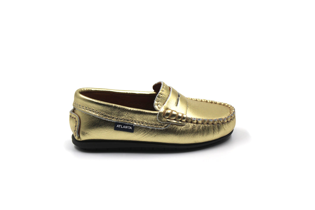 gold penny loafers